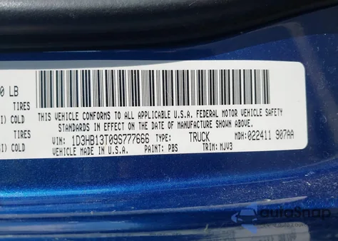 2009 Dodge Ram 1500 Slt/Sport/Trx из США, поврежденный, VIN 1D3HB13T09S777666